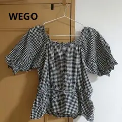 WEGO ギンガムチェック 半袖 ブラウス パフスリーブ チェック柄 ブラック