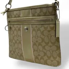 良品 A4可 コーチ ショルダーバッグ PVC レザー シグネチャー ベージュ