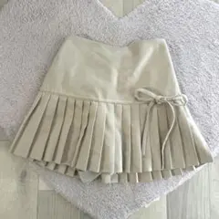♡ナイスクラップ♡リボン付きプリーツスカート♡スカパン♡美脚デザイン♡ナチュラルのサムネイル