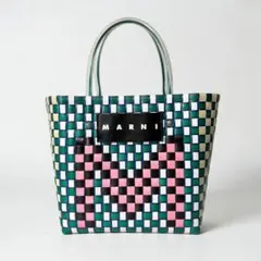 マルニ　フラワーカフェ　チェック柄　カゴバッグ　トートバッグ　編み込みのサムネイル