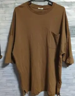 ブラウン ポケット付き Tシャツ XL