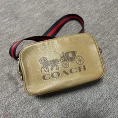 美品 コーチ ダブルファスナー カメラバッグ ショルダーバッグ ホースロゴ