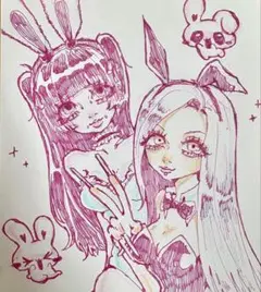 は*む様 手描きイラスト オリジナルイラスト アナログイラスト バニーガール 女 ト*ム様 手描きイラスト オリジナルイラスト アナログ 創作 バニー