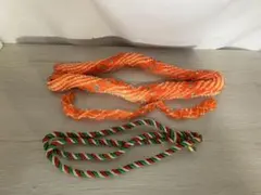 オレンジ　緑のストライプ　帯　絞り