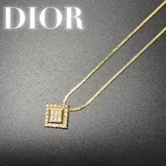 クリスチャンディオール　ネックレス　ゴールド　ラインストーン　スクエア