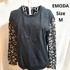 【人気★EMODA】黒　レオパードドッキング　シースルーカットソー　サイズMのサムネイル