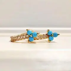 ヴィンテージ デザイン　アクセサリー　高級　ピアス　ターコイズブルー　花