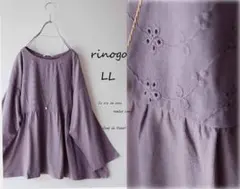 新品値引　*ＬＬパープルグレー*胸元レース切替ゆったりカットソー　大きいサイズ