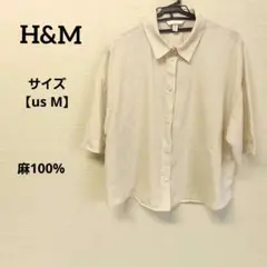 H&M 麻100% 半袖ブラウス ベージュ US Mサイズのサムネイル