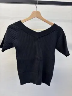 MOUSSYブラックリブ編み半袖ニット