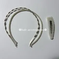 【最終お値下げ】カチューシャ(ゴールド、パール)＆パールヘアピンのセット