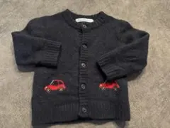最終価格【美品】familiar 車柄ネイビー　ニットカーディガン　80㎝
