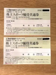 東急不動産ホールディングス 株主スポーツ優待共通券2枚 ゴルフ場・スキー場のサムネイル
