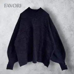 【FAVORI ファボリ】　袖パール付　パフスリーブニット　ハイネック　洗える
