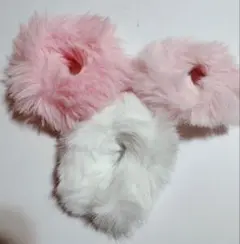 ファー　シュシュ　3個セット ピンク ホワイト