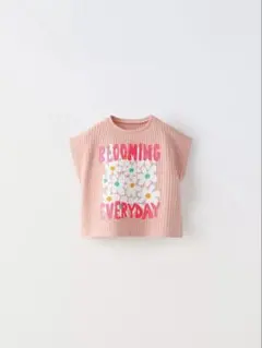 ZARA ザラ　フラワー　エンブロイダリー　ワッフル　Tシャツ　116 ピンク