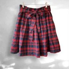 コルザ　フレアミニスカート　チェック柄　リボン　ガーリー　生地厚め　a0865