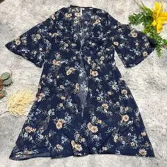 HK WORKS LONDON 花柄 シフォン カーディガン ネイビー Mのサムネイル