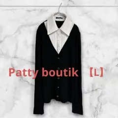 PattyBoutik ブラック・ホワイト 重ね着風長袖シャツ ブラウスL