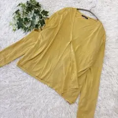 シルク100％✨TRANS WORK 絹 アンサンブルニット L 黄色 羽織りのサムネイル