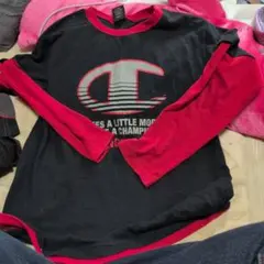 Champion 長袖カットソー 黒/赤160