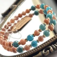 翠青アパタイト♡陽光サンストーン♡天然石デザインブレスレット