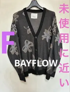 未使用に近いBAYFLOW アソート柄ニットカーデFブラックフラワー