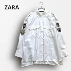 Y7457＊ZARA ミリタリーシャツ ワッペン付 長袖 オーバーサイズ 白 M