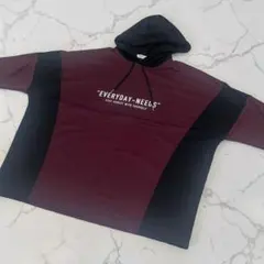 メンズ43　WEGO フード付き半袖パーカー ワインレッド