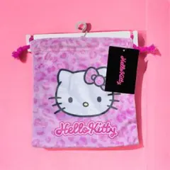 ハローキティ　しまむらコラボ　ピンクヒョウ柄巾着　レオパード柄　ギャルキティ