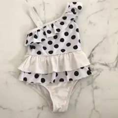 水玉模様 フリル付き ワンピース水着 100cm
