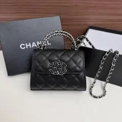 CHANEL ミニチェーンバッグ 黒 箱付き シルバー金具