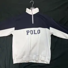 POLO ハーフジップトレーナー M ネイビー/ホワイト