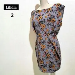 【美品】Lilidia 花柄 きれいめ ノースリーブ ひざ丈 ワンピース 2のサムネイル