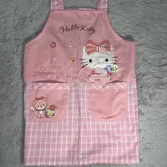 【子供用】ハローキティ エプロン ピンク チェック柄