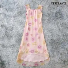 C'EST LAVIE セラヴィ 花柄シフォンワンピース ロング丈 ピンク 9号