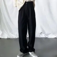 me+em select 太ベルトハイウエストウールライクカラータックスラックス