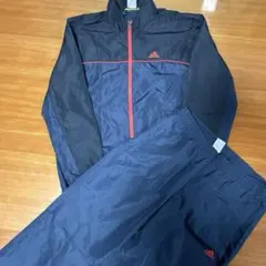 adidas ナイロンジャージ上下セット ネイビー/レッド