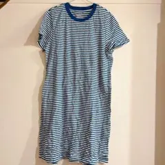 美品✨青と白のストライプ 半袖ミニワンピース 12-14
