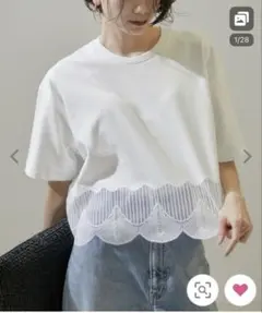 SALON ADAM ET ROPE 裾レース Tシャツ ホワイトのサムネイル