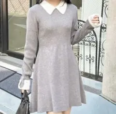 qq416 INGNIイング/襟フェザーリブニットワンピース/ミニワンピース