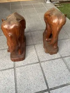 木製象の彫刻 2体セット