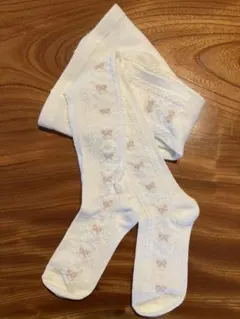 ⭐︎Sawako⭐︎様　ホワイトピンクリボンキッズタイツ Lサイズ