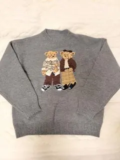 クマ刺繍 グレー 長袖ニットセーター　新品