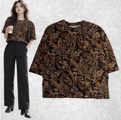 90sペイズリー柄tシャツ 半袖 韓国 フェアリーグランジ 昭和レトロ