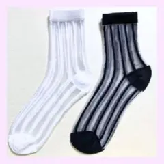 シースルーソックス 2点セット ストライプ柄 ホワイト ブラック