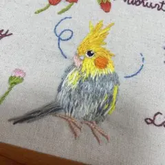 ❤︎オカメインコ❤︎刺繍フレーム　額入り　手刺繍　インテリア