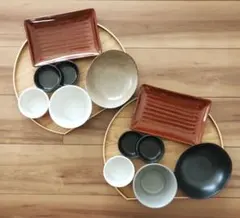 和食器 ア307-398 二連空色小付 二色丸紋 角小皿の通販