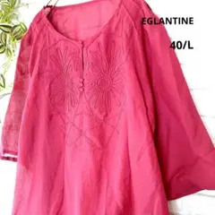 EGLANTINE バーガンディ 花モチーフ刺繍スキッパーシャツ 40/L