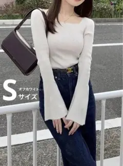 GRL スクエアネックフレアスリーブリブニットトップス[k9153c]